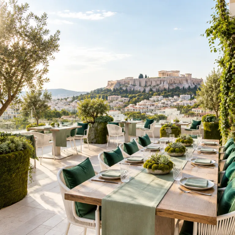 An elevated athens dinner above the acropolis sky
